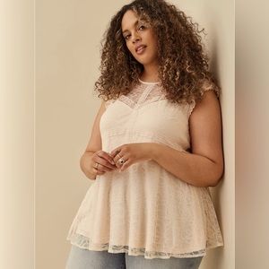 Torrid Peplum Lace Ruffle Sleeve Top Size 3 (22/24)